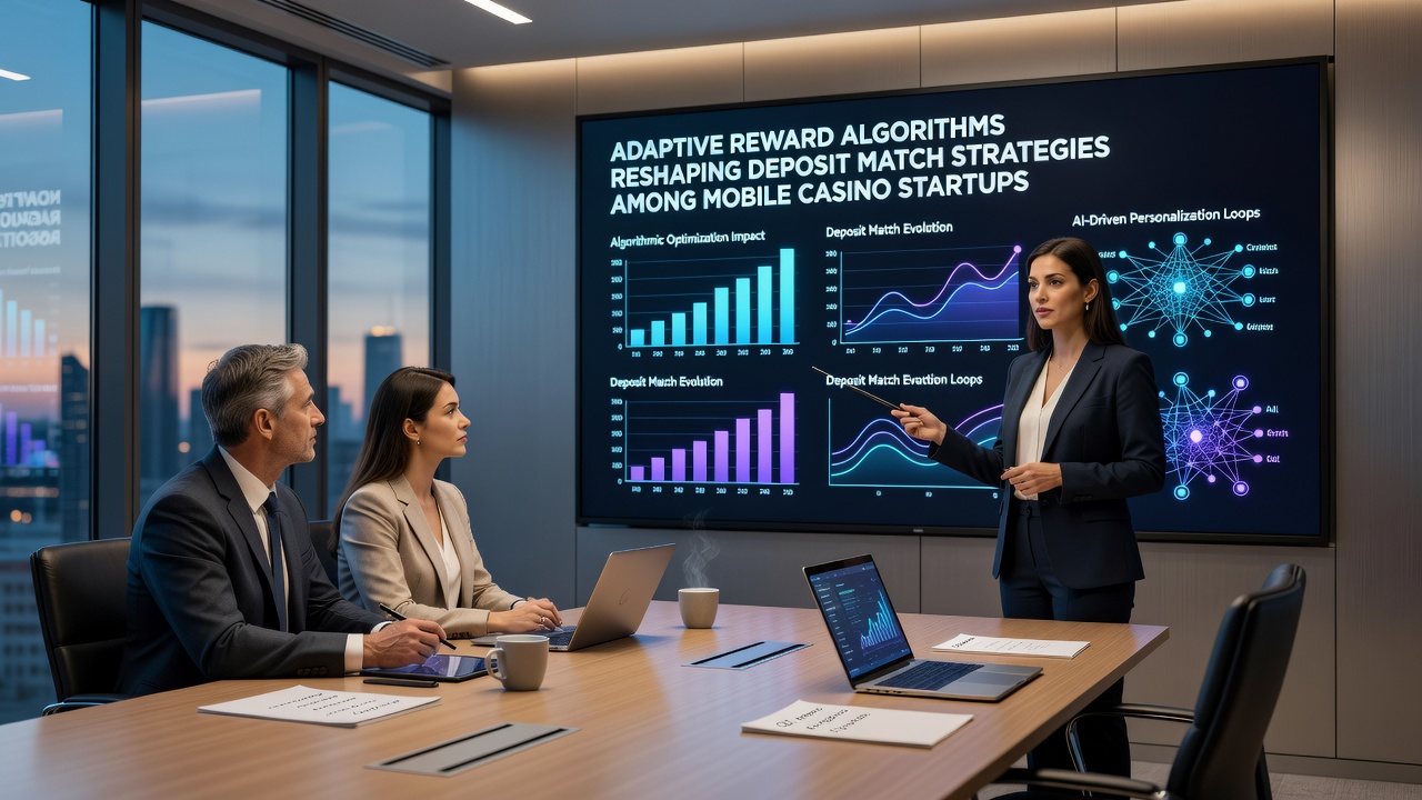 Data visualization dashboard showing adaptive algorithm adjustments to deposit match percentages across different player segments