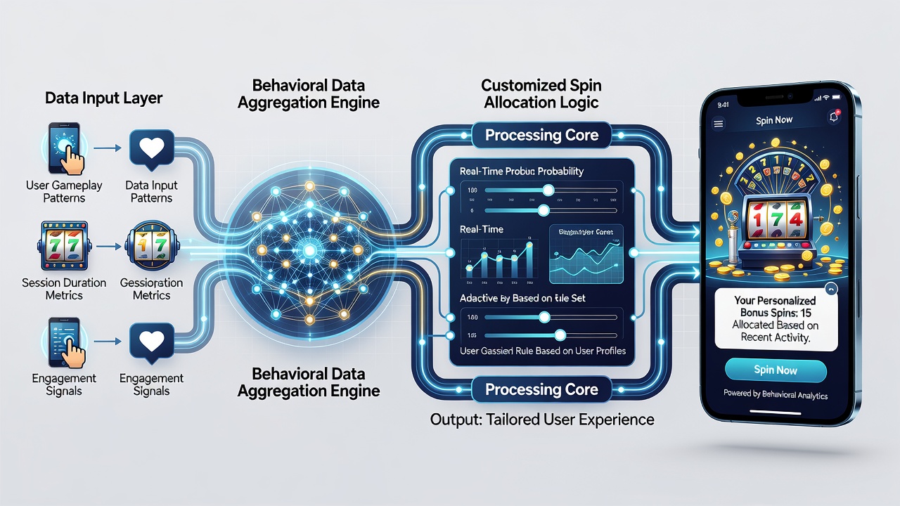 Analytics dashboard showing behavioral data points influencing customized spin rewards in a mobile gaming environment