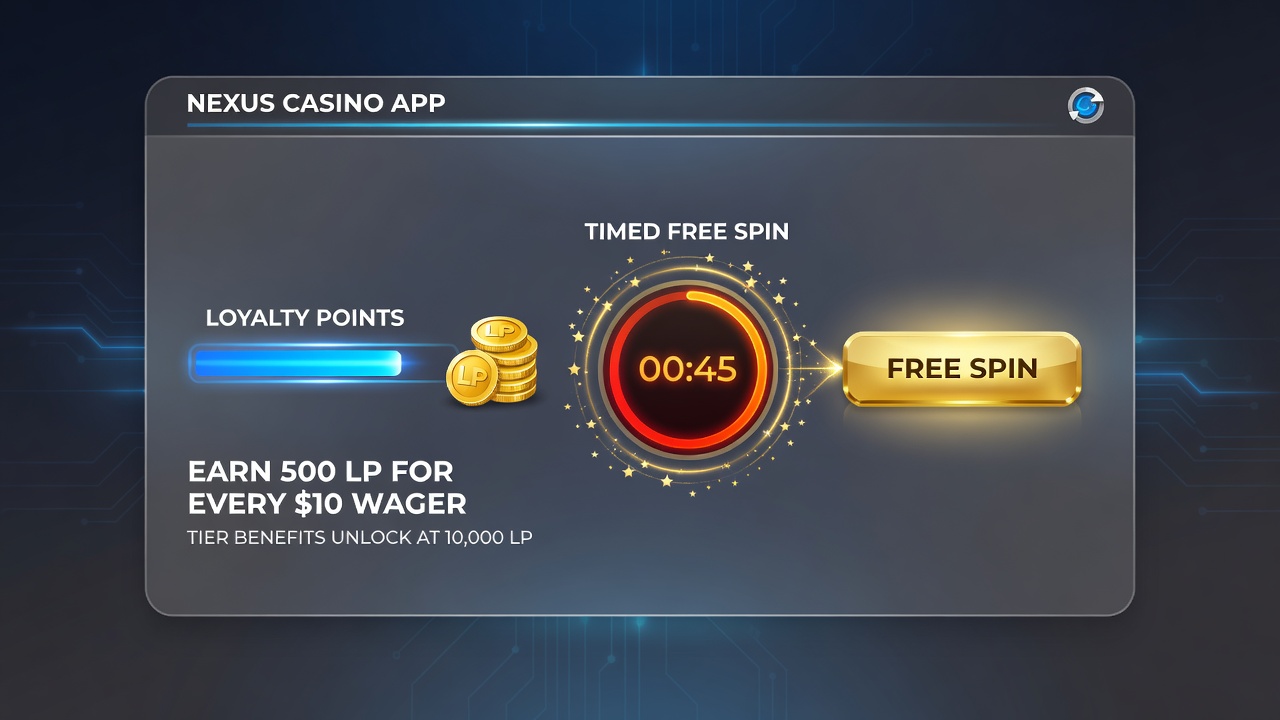 User interface showing loyalty points converting to timed free spins in a casino app